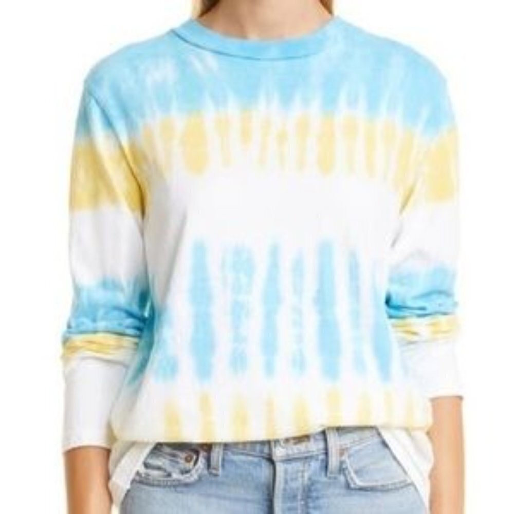 RE/DONE X Hanes Tee Women Small Blue Yellow Tie Dye 50s Long Sleeve Crewneck